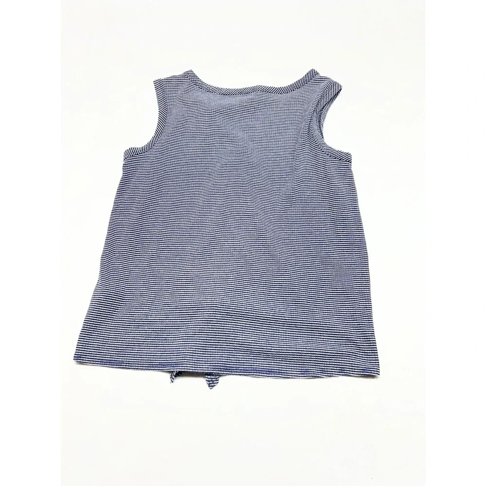 Green Envelope Women's V‑Neck Sleeveless Tank Top M Navy White Stripe Tie Front - Picture 6 of 8